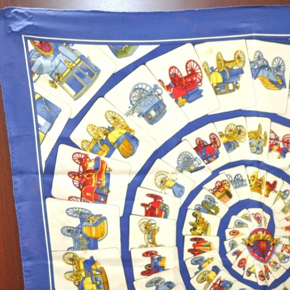 Authentic HERMES Carre 90 Scarf "CARROSSERIE" Silk Blue - Picture 10 of 14
